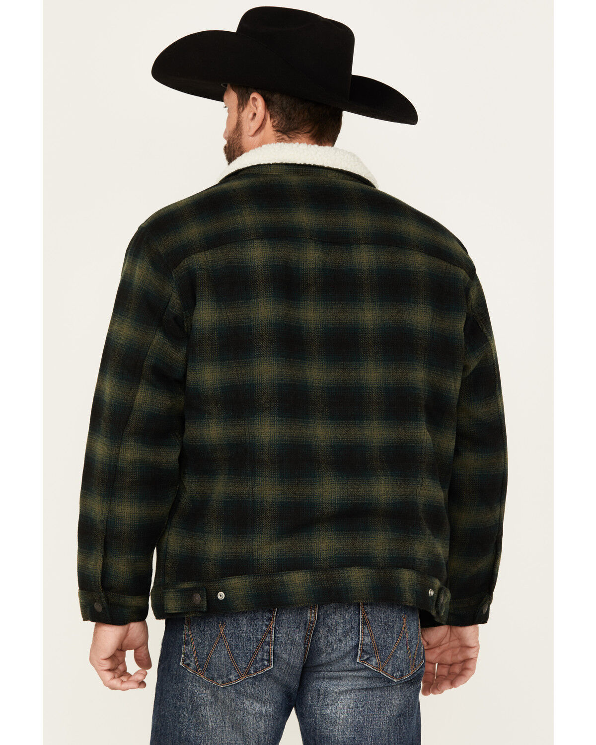 Image #4 - Levi's Men's Plaid Print Relaxed Sherpa Trucker Jacket, Dark Green, hi-res