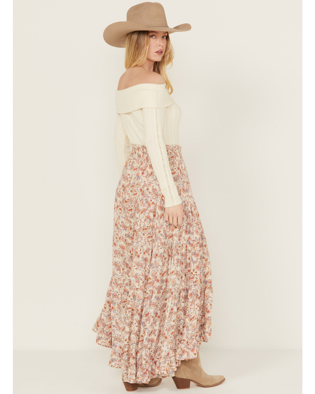 Image #3 - Wild Moss Women's Floral Print Skirt, Ivory, hi-res