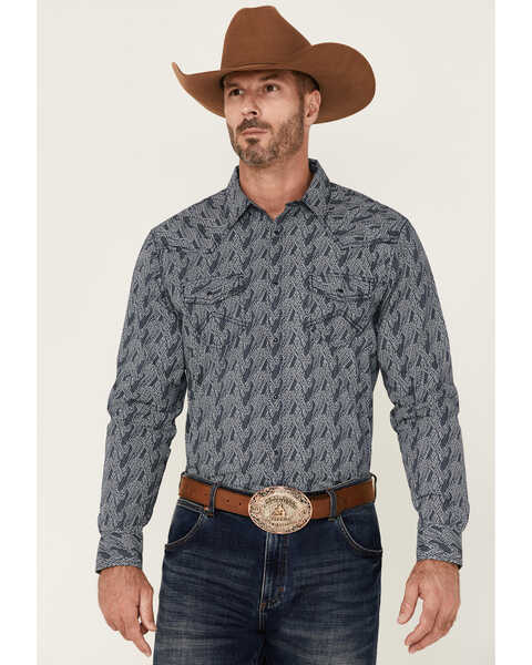 Cody James Men's Pacific Southwestern Print Long Sleeve Snap Western Shirt , Navy, hi-res
