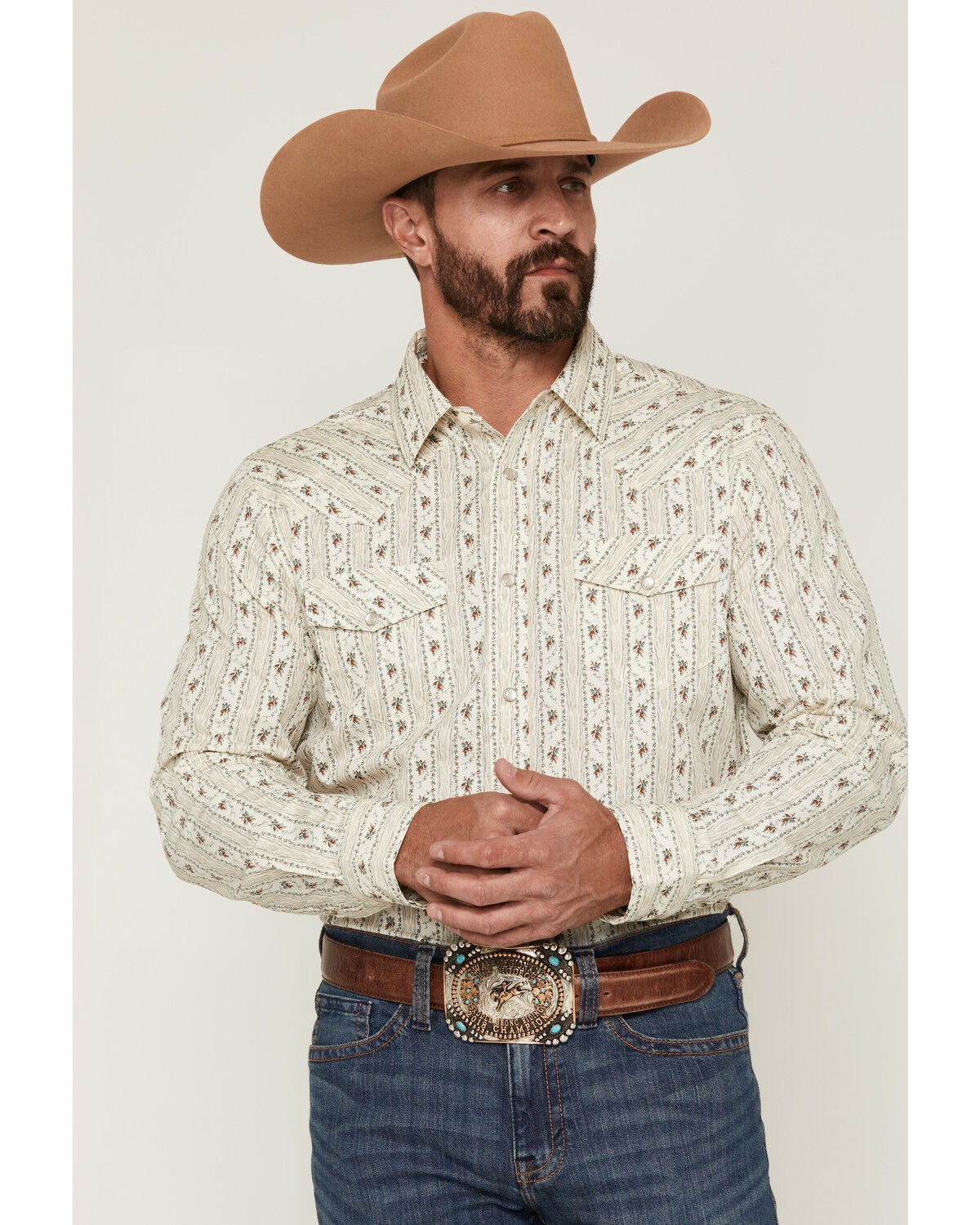 Gibson Trading Co Men's Old Pal Wallpaper Floral Print Long Sleeve Snap Western Shirt, Ivory, hi-res