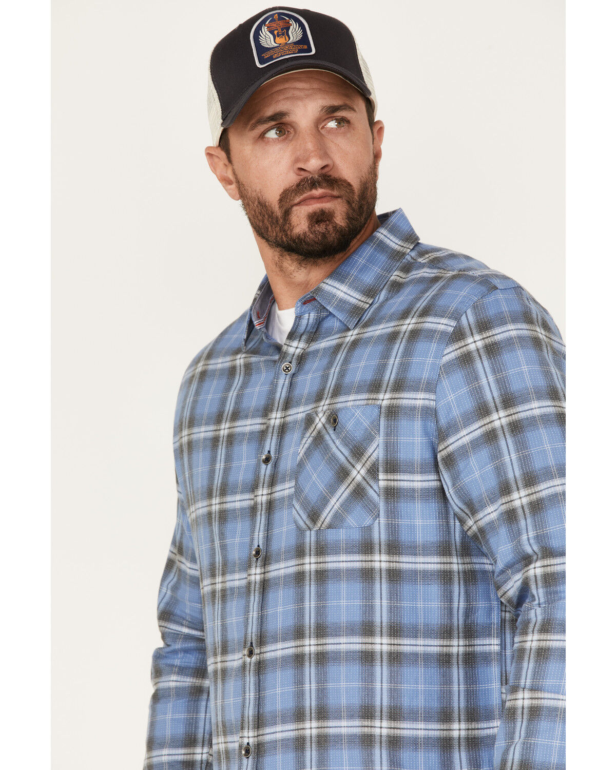 Image #2 - Flag & Anthem Men's Willcox Vintage Wash Plaid Print Long Sleeve Button Down Shirt, Medium Blue, hi-res
