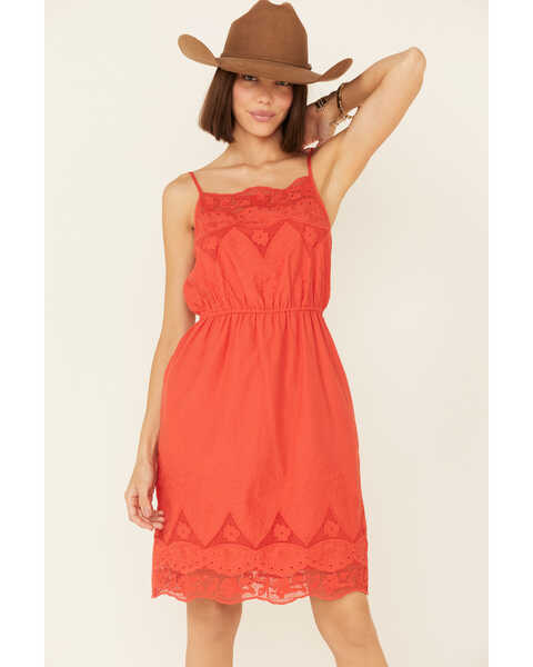 Image #1 - Stetson Women's Eyelet & Lace Dress, Red, hi-res