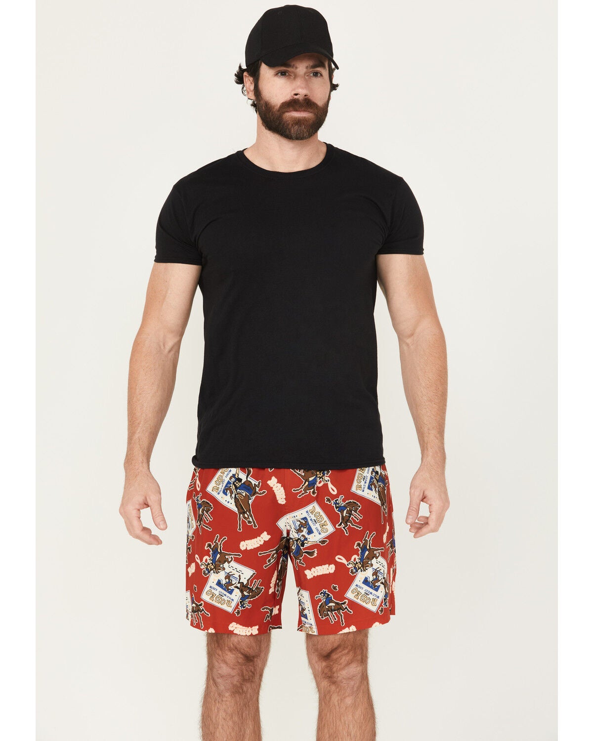 Cinch Men's Rodeo Print Stretch Board Shorts, Red, hi-res