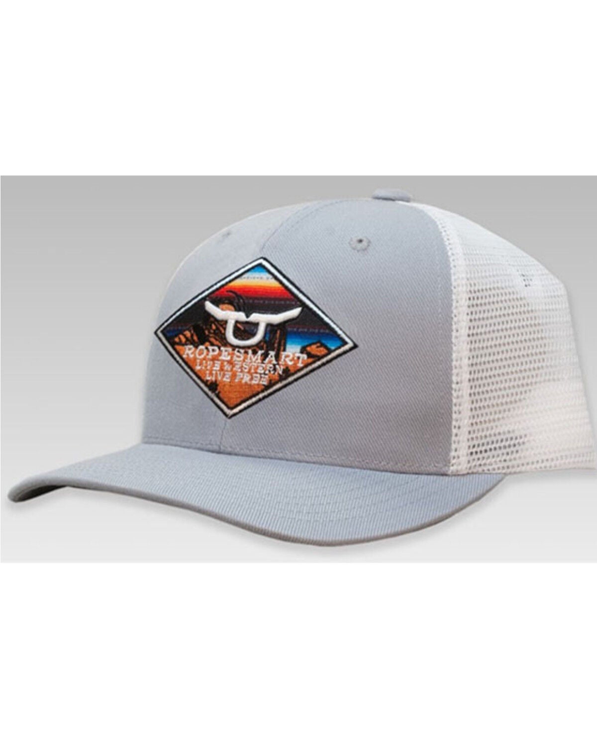 Ropesmart Men's Light Gray Serape Embroidered Diamond Patch Mesh-Back Ball Cap, Grey, hi-res