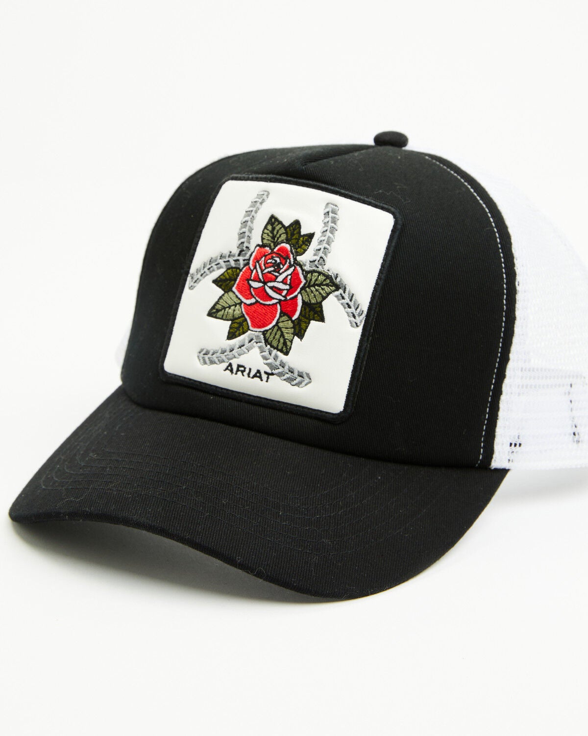 Ariat Women's Rose Patch Ball Cap, Black/white, hi-res