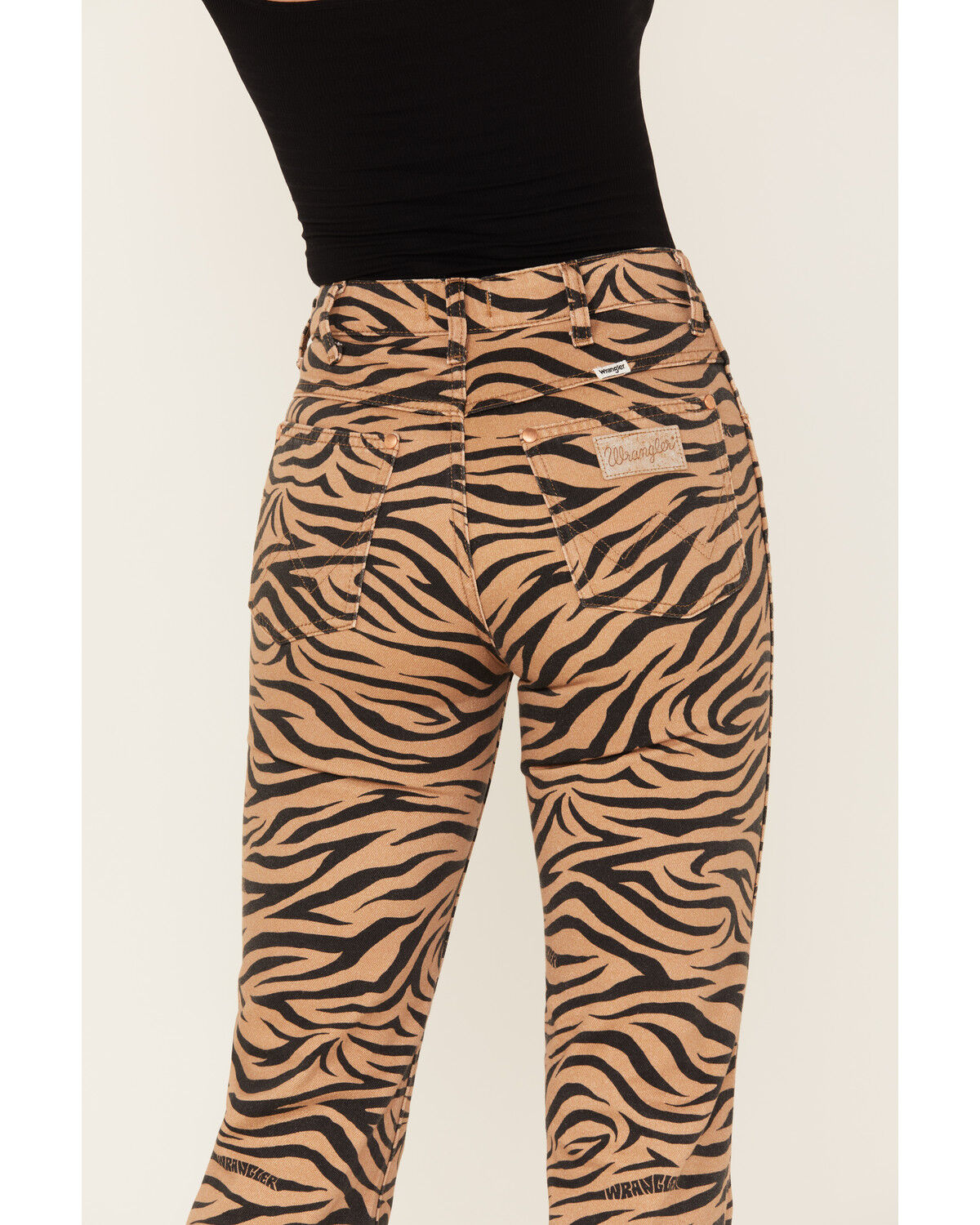 Image #4 - Wrangler Women's High Rise Wild West Purr Print Straight Jeans, Tan, hi-res