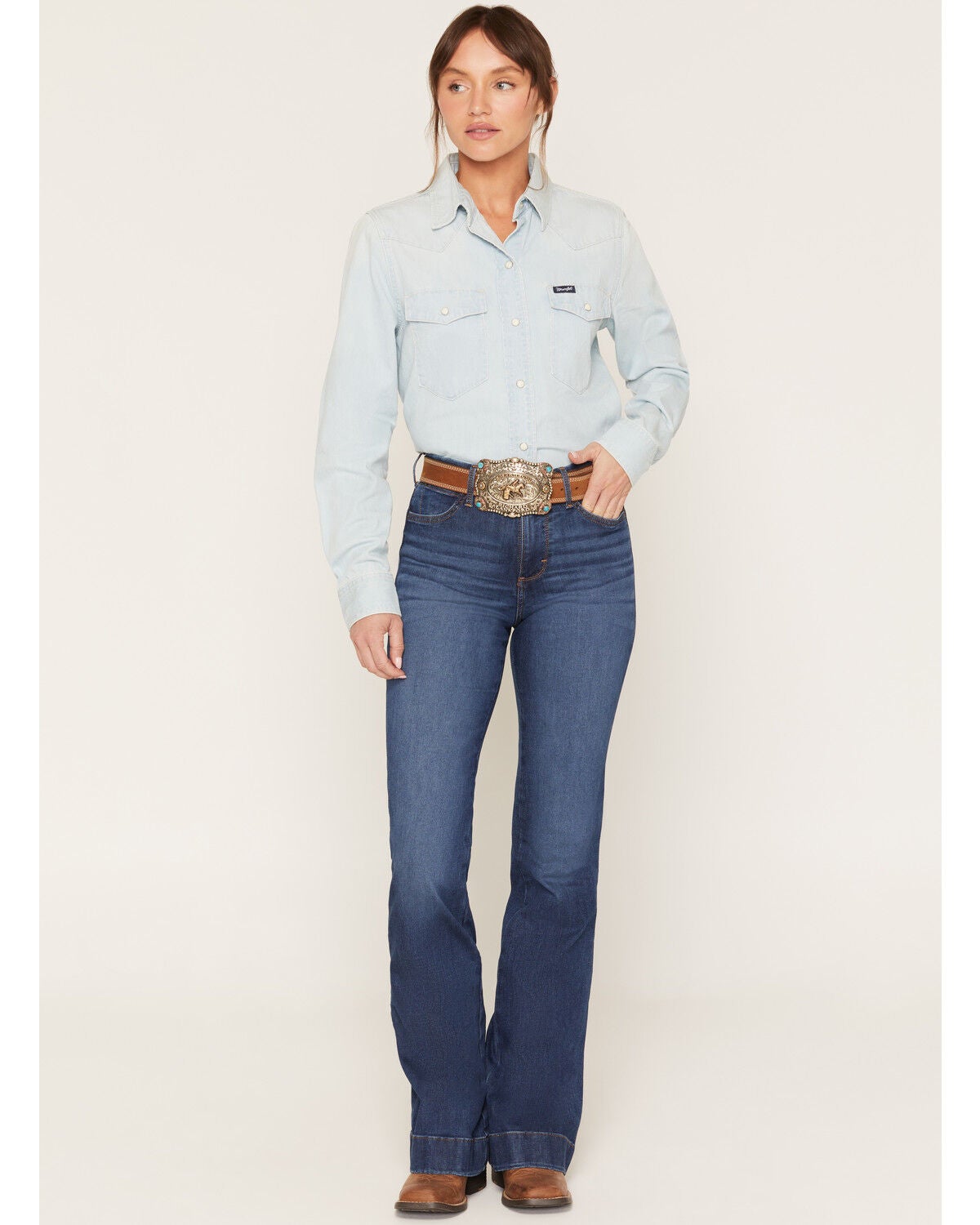 Image #1 - Wrangler Women's Reina Dark Wash Bespoke High Rise Trouser Stretch Denim Jeans, Dark Wash, hi-res