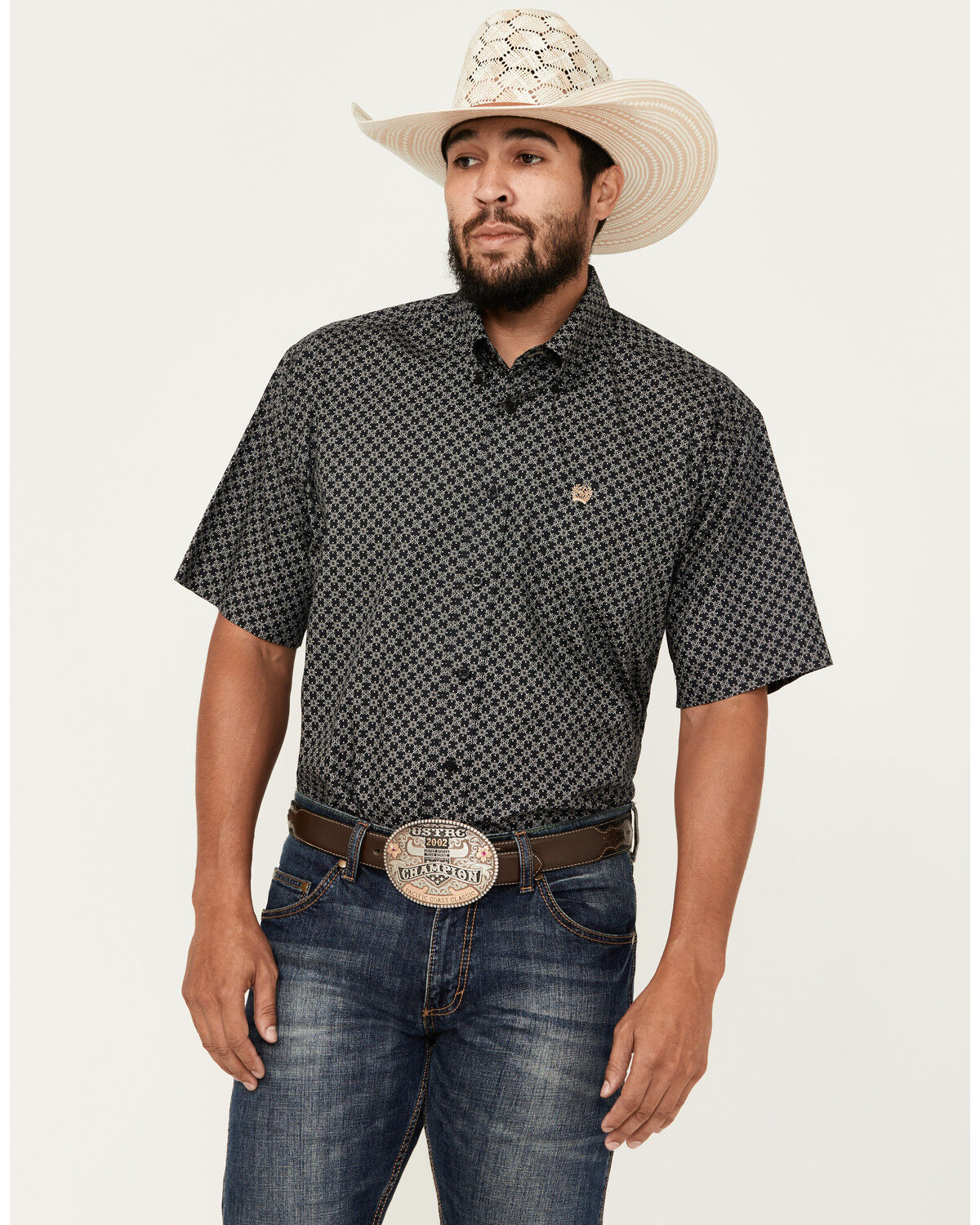 Image #1 - Cinch Men's Geo Print Short Sleeve Button-Down Western Shirt, Black, hi-res