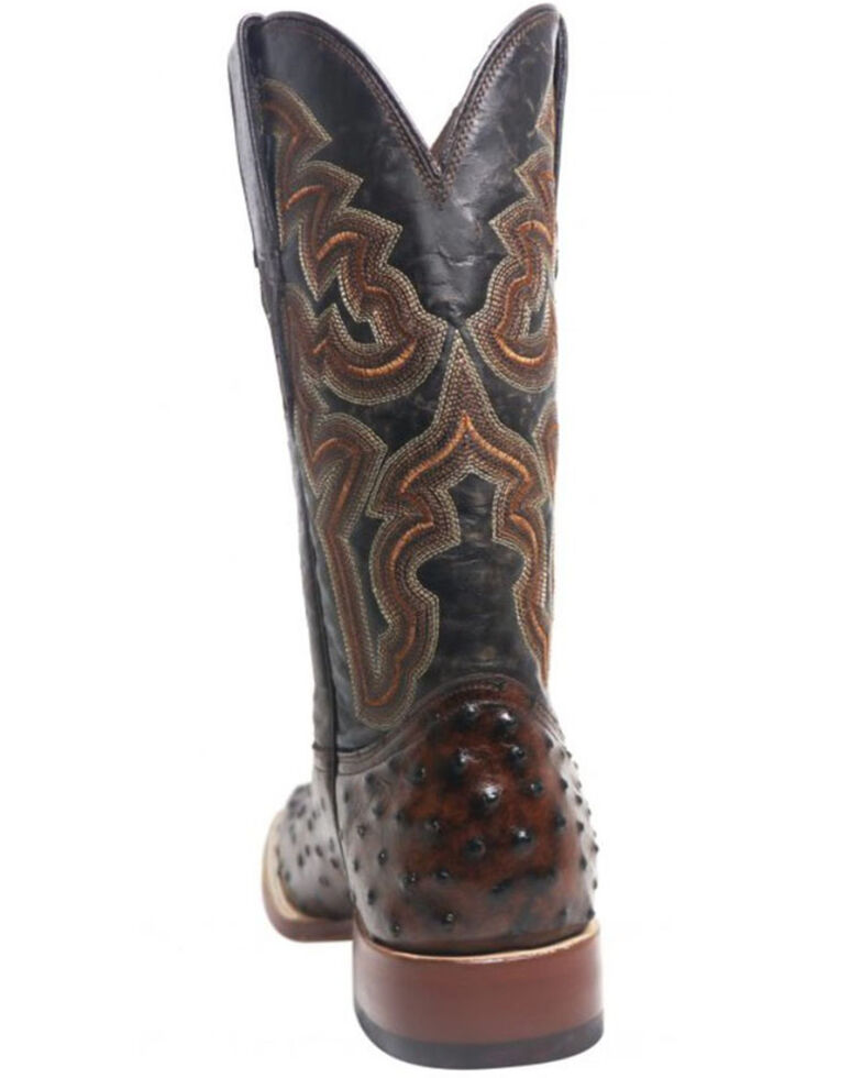 Tanner Mark Men's Ave Ostrich Print Western Boots - Wide Square Toe, Brown, hi-res