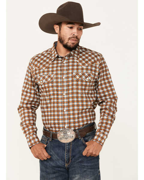 Cody James Men's Reverent Plaid Print Long Sleeve Snap Western Shirt, Rust Copper, hi-res
