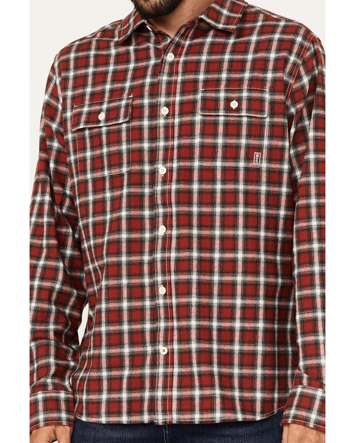 Image #3 - Brothers and Sons Men's Everyday Plaid Long Sleeve Button Down Western Flannel Shirt, Burgundy, hi-res