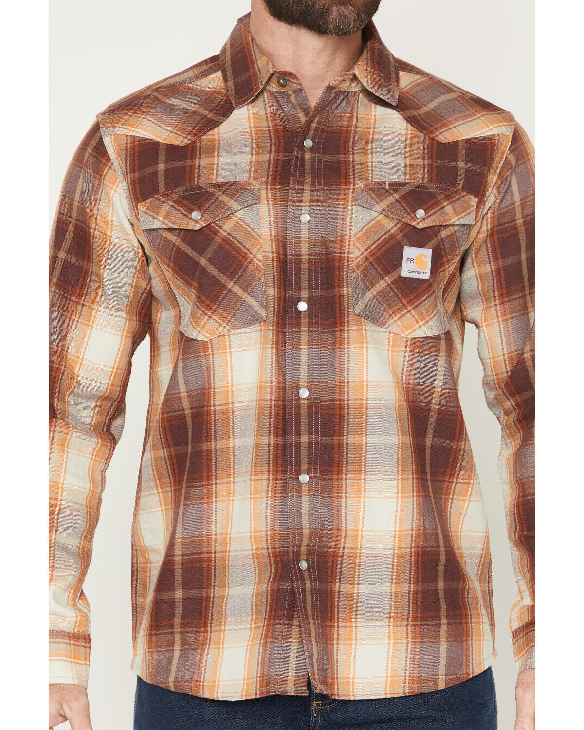 Image #3 - Carhartt Men's FR Montana Plaid Print Long Sleeve Snap Work Shirt, Wine, hi-res