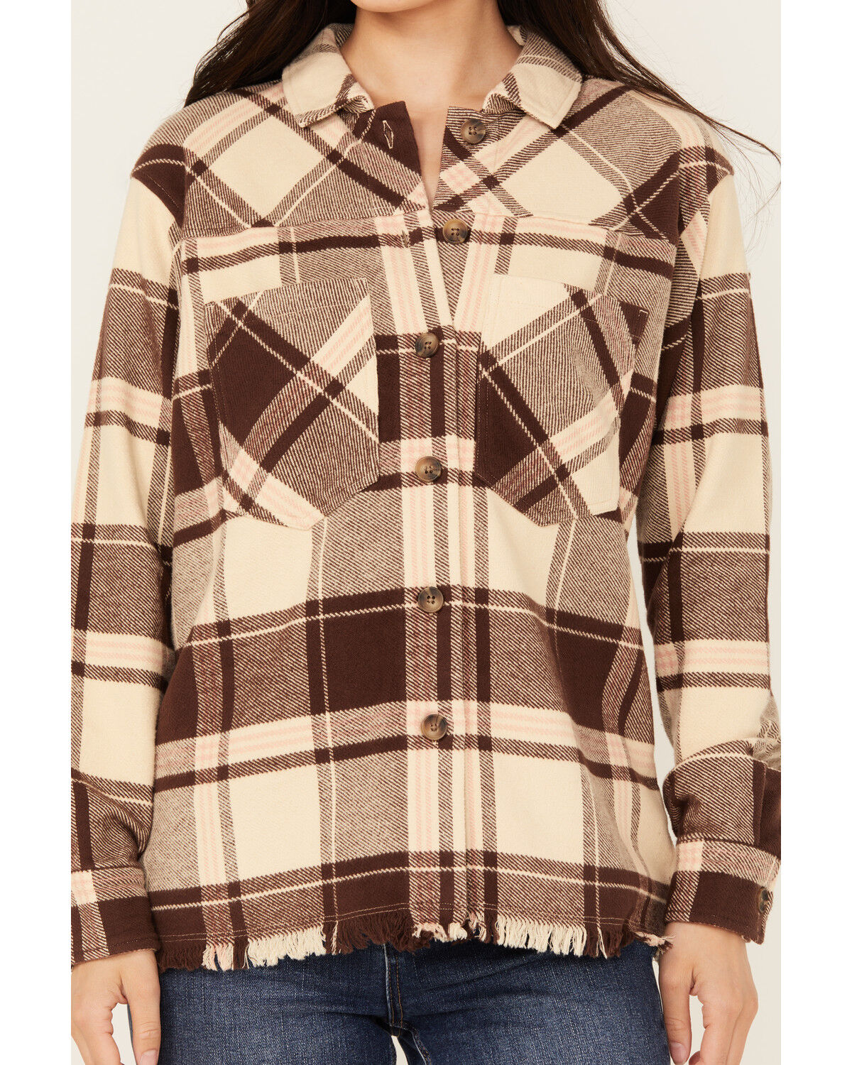 Image #3 - Cleo + Wolf Women's Dante Plaid Print Flannel Shirt, Oatmeal, hi-res