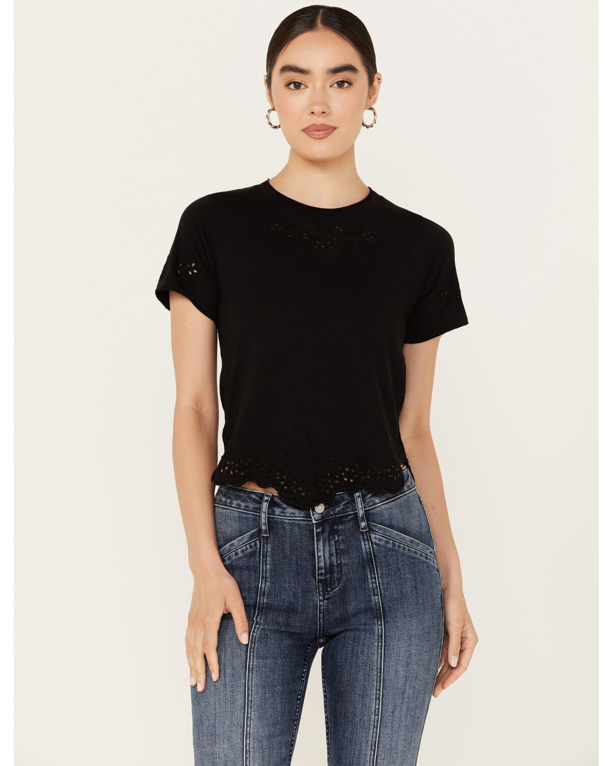 Image #1 - Free People Women's Call Me Baby Short Sleeve Tee, Black, hi-res