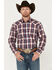 Image #1 - Roper Men's Amarillo Plaid Print Long Sleeve Pearl Snap Western Shirt, Blue, hi-res