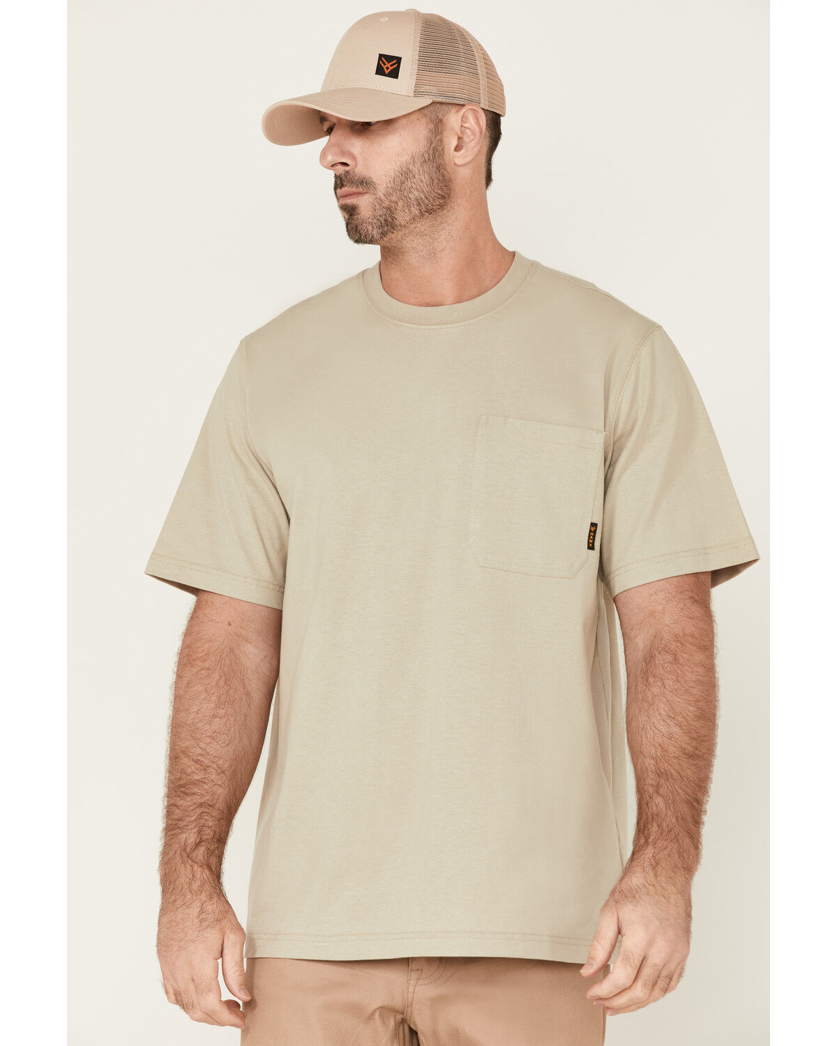 Image #1 - Hawx Men's Solid Taupe Force Heavyweight Short Sleeve Work Pocket T-Shirt, Taupe, hi-res