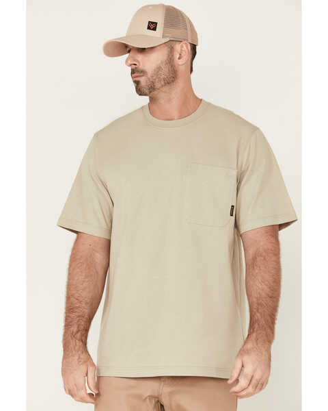 Hawx Men's Solid Taupe Force Heavyweight Short Sleeve Work Pocket T-Shirt , Taupe, hi-res