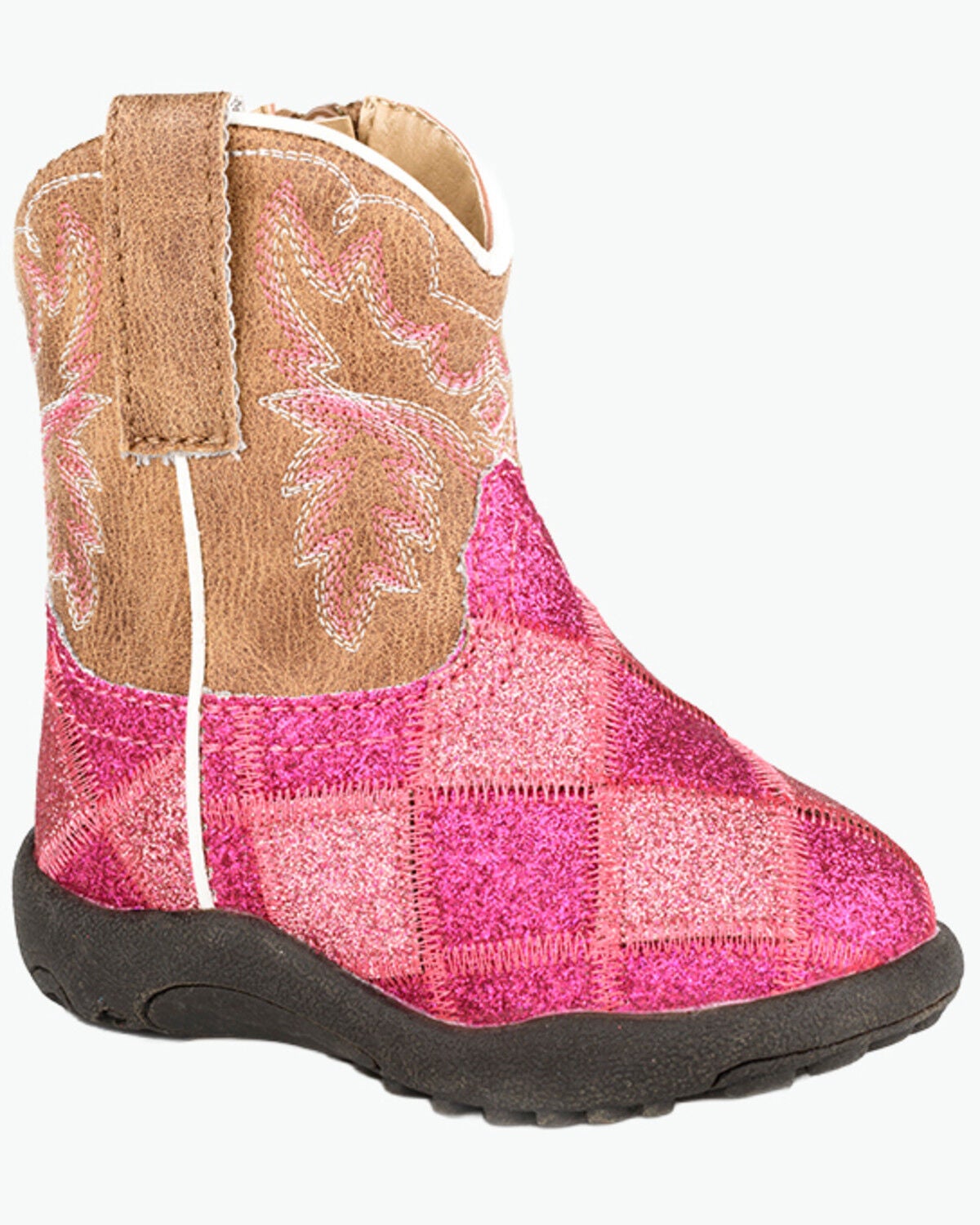 Image #1 - Roper Infant Girls' Cowbabies Glitter Block Western Boots - Round Toe, Pink, hi-res