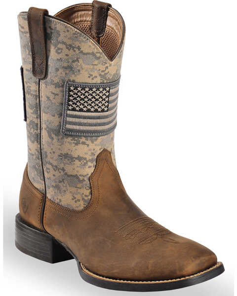 Image #1 - Ariat Men's Distressed Camo Sport Patriot Western Boots - Broad Square Toe , Brown, hi-res
