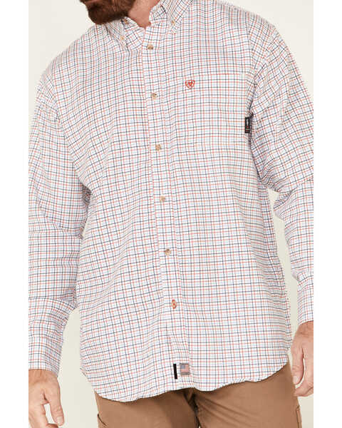 Image #4 - Ariat Men's FR Gauge Plaid Print Long Sleeve Button Down Work Shirt, White, hi-res