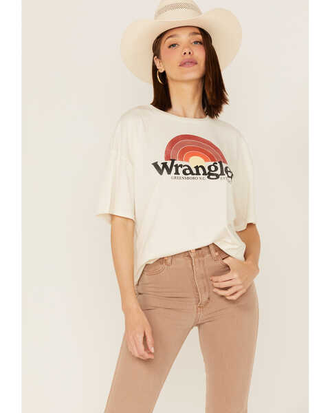 Image #1 - Wrangler Women's Logo Girlfriend Tee, Ivory, hi-res