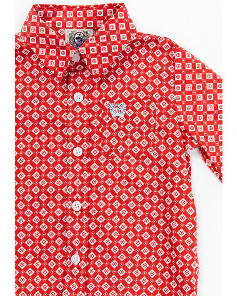 Image #2 - Cinch Infant Boys' Geo Print Long Sleeve Button-Down Western Shirt, Red, hi-res