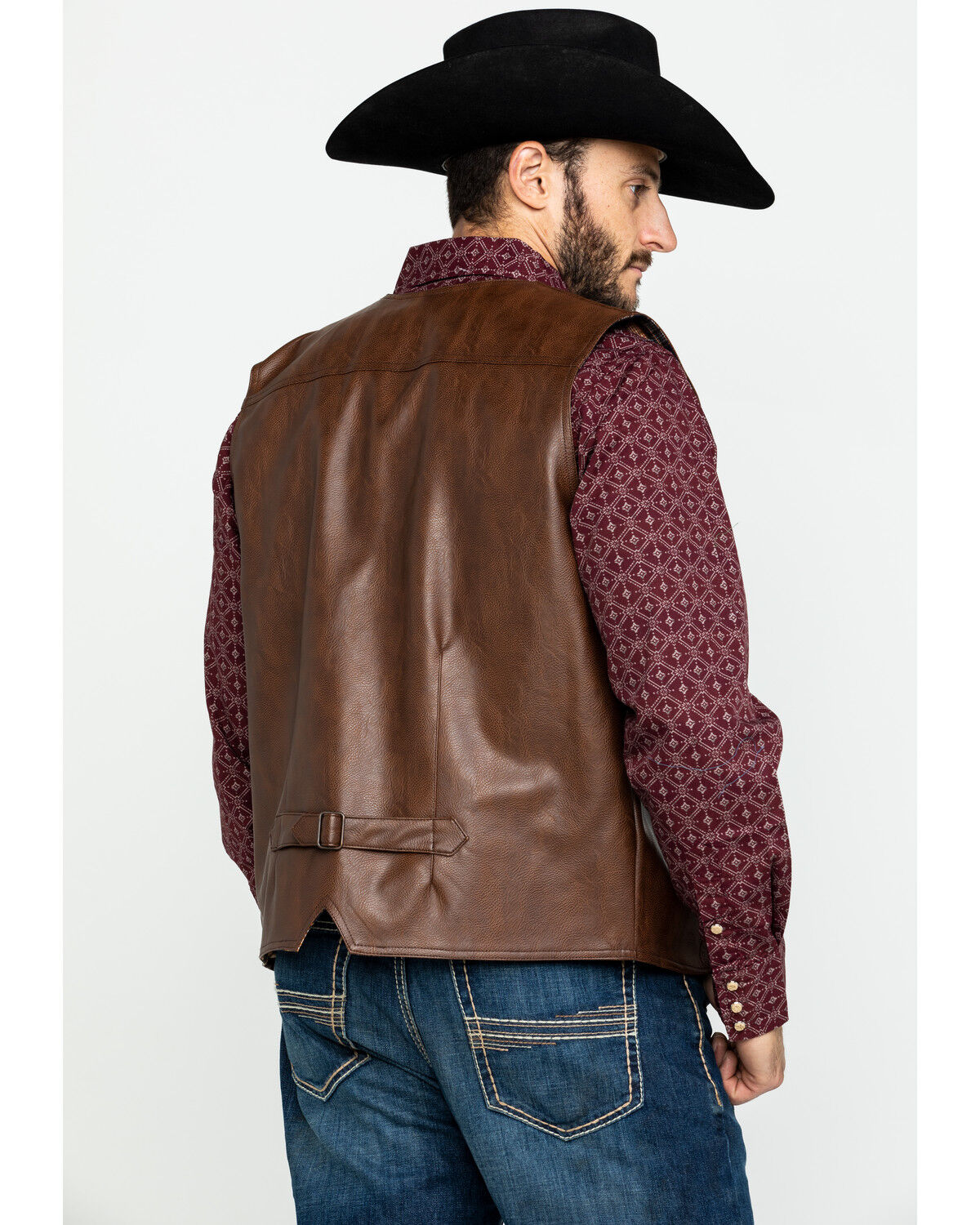 Image #3 - Cripple Creek Men's Whiskey Brown Faux Leather Vest, Med Brown, hi-res
