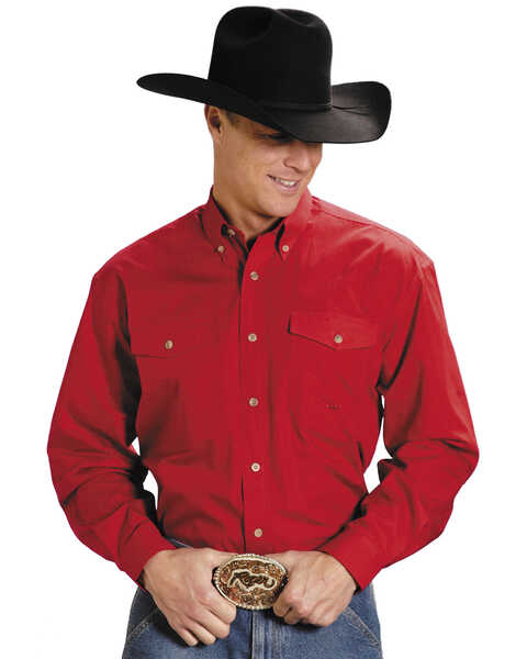 Image #1 - Roper Men's Solid Poplin Long Sleeve Western Shirt - Big & Tall, Red, hi-res