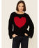 POL Women's Heart Popcorn Chenille Boxy Sweater, Black, hi-res