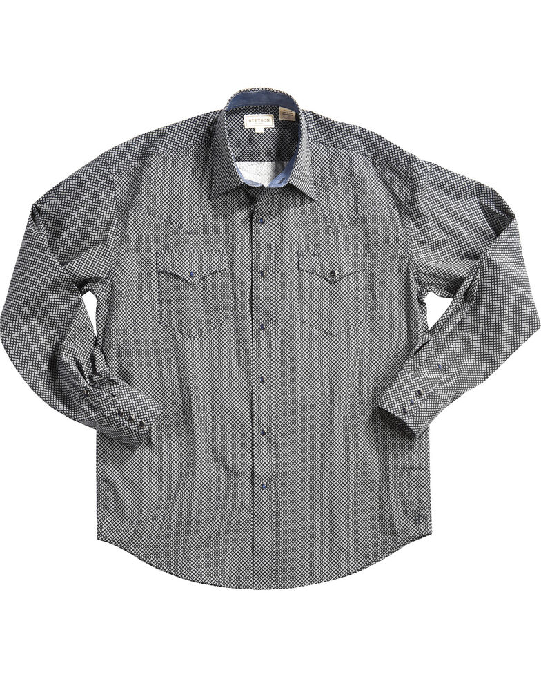 Stetson Men's Geo Print Long Sleeve Western Shirt, Blue, hi-res