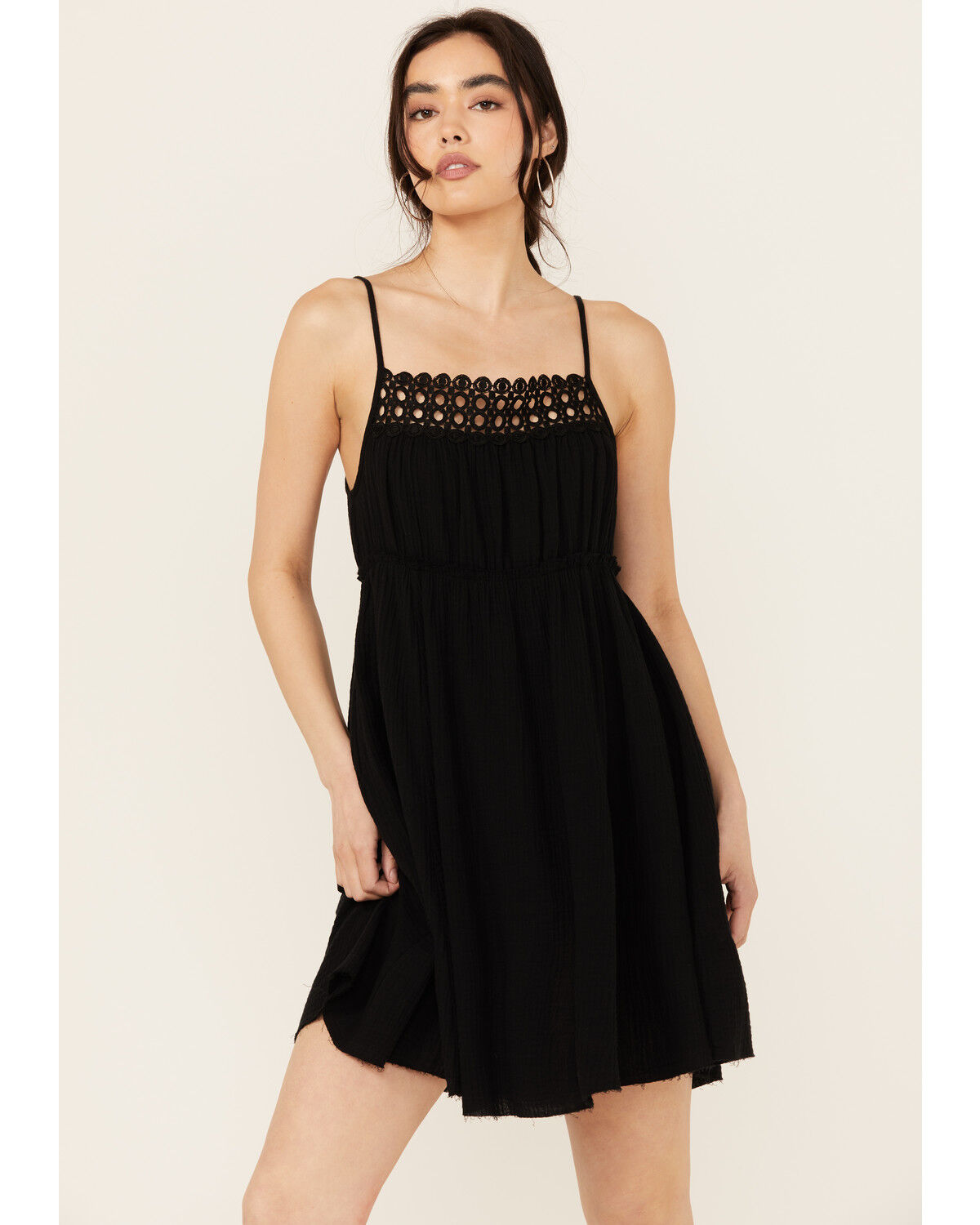 Image #1 - Beyond The Radar Women's Crochet Trim Mini Dress, Black, hi-res