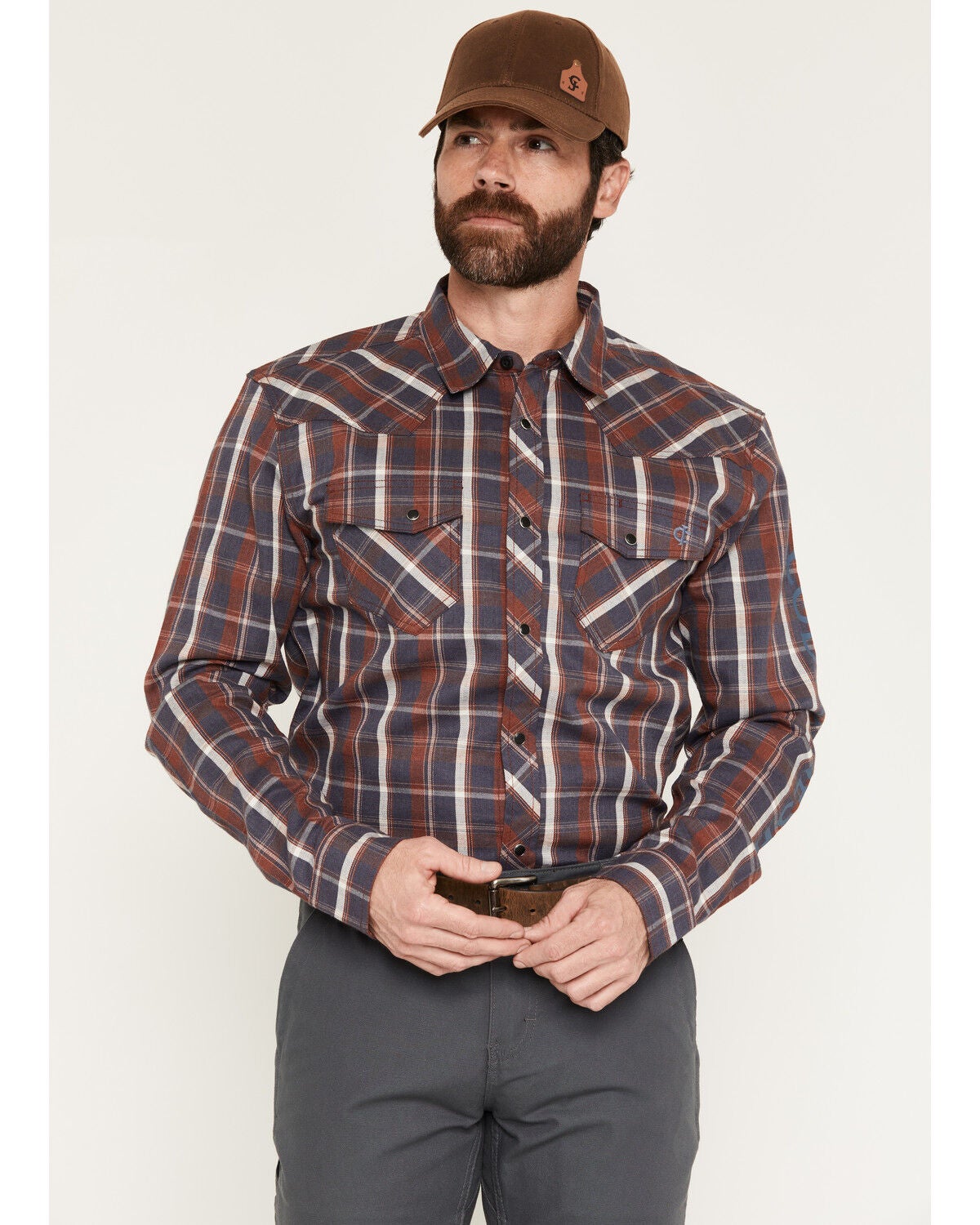 Cody James Men's FR McGregor Plaid Print Long Sleeve Snap Work Shirt, Red, hi-res
