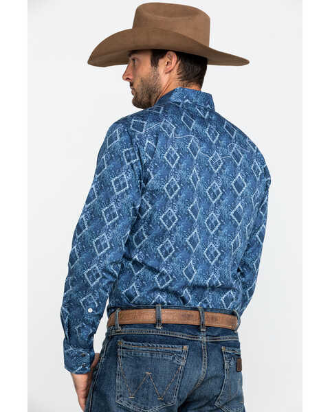 Rock 47 By Wrangler Men's Indigo Denim Floral Print Long Sleeve Western Shirt , Blue, hi-res