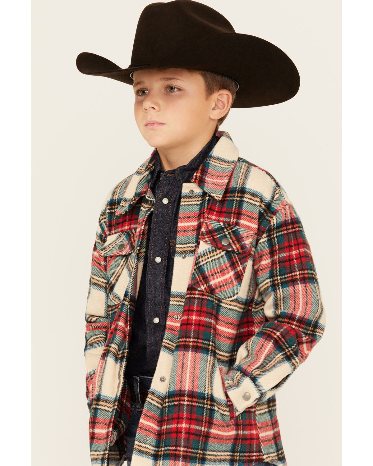 Image #2 - Fornia Boys' Winter Tartan Shirt Jacket, Red, hi-res