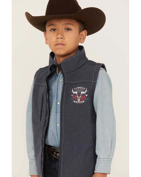 Image #2 - Cowboy Hardware Boys' Cowboy Nation Poly Shell Vest, Steel Blue, hi-res