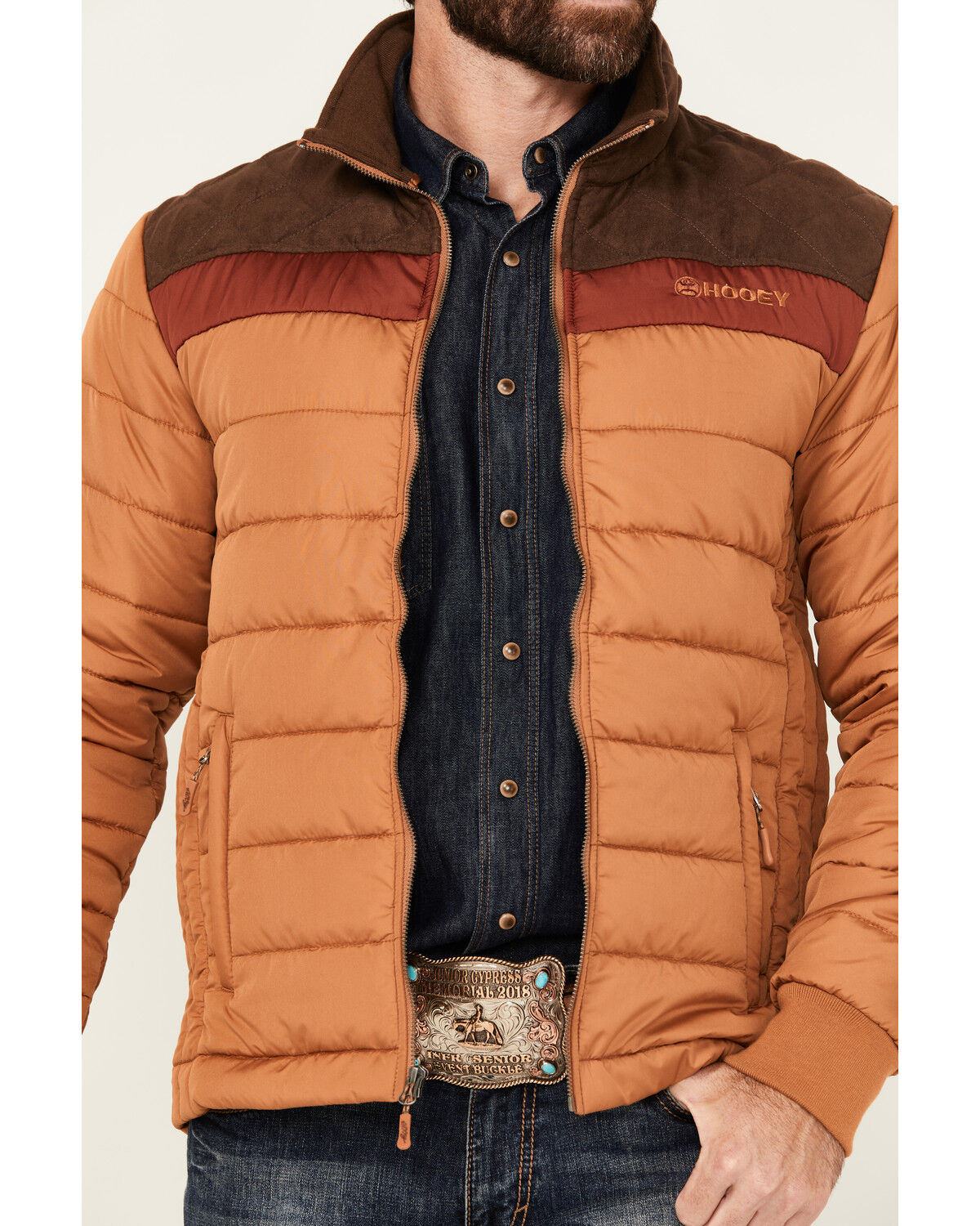 Image #3 - Hooey Men's Colorblock Packable Puffer Jacket, Tan, hi-res