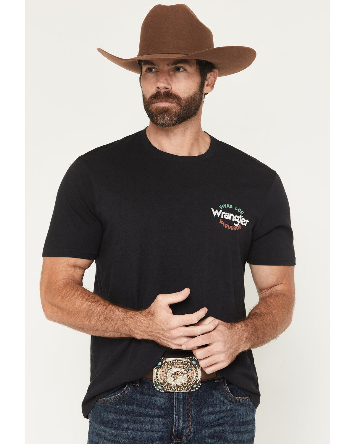 Image #2 - Wrangler Men's Vivan Los Vaqueros Horseshoe Short Sleeve Graphic T-Shirt, Black, hi-res