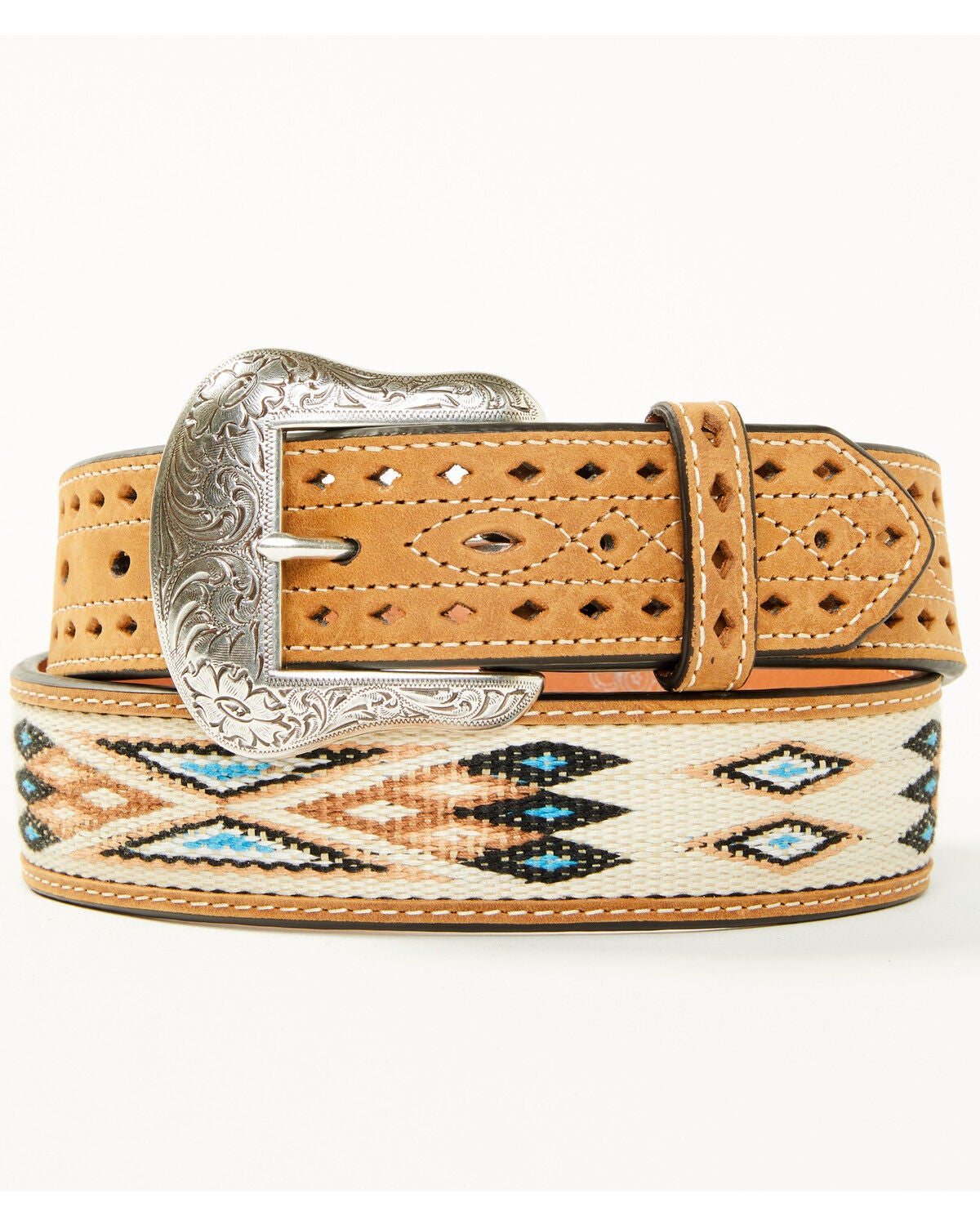 Cody James Men's Southwestern Woven Belt, Medium Brown, hi-res