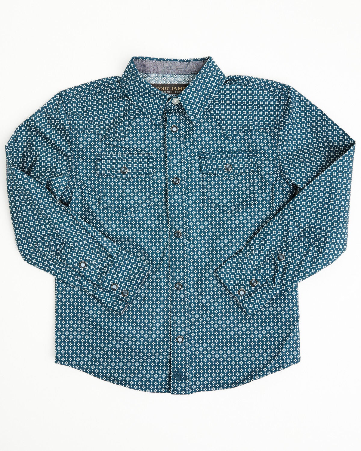 Cody James Toddler Boys' Bourbon Geo Print Long Sleeve Pearl Snap Western Shirt, Navy, hi-res