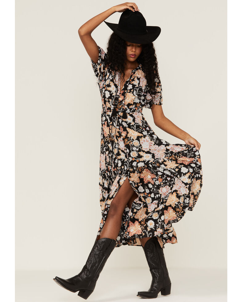Revel Women's Floral Print Maxi Dress, Black, hi-res