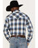 Image #4 - Ely Walker Men's Plaid Print Long Sleeve Pearl Snap Western Shirt, Blue, hi-res