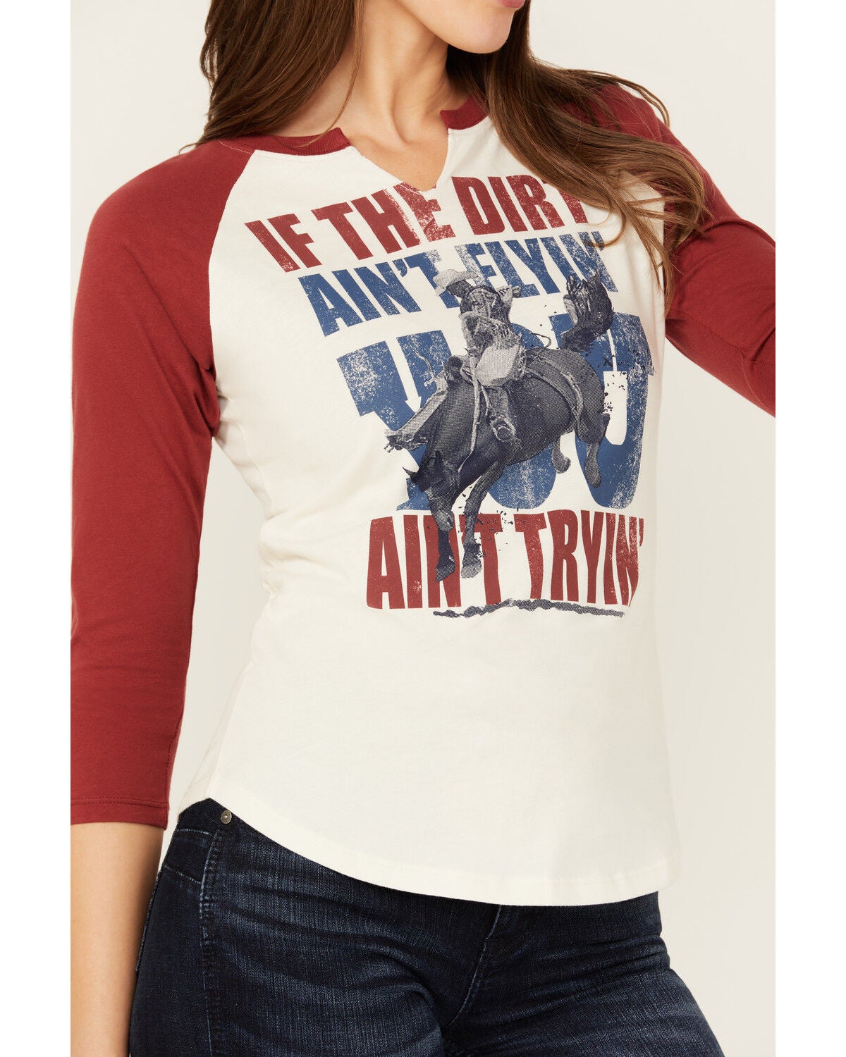 Image #3 - Shyanne Women's 3/4 Sleeve Split Neck Graphic Tee, Cream, hi-res