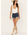 Image #1 - Shyanne Women's Double Barrel Dark Wash High Rise Shorts, Dark Wash, hi-res