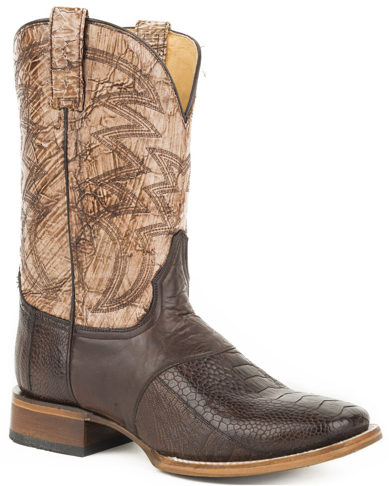 Roper Men's Brown Deadwood Ostrich Leg Boots Square Toe Country