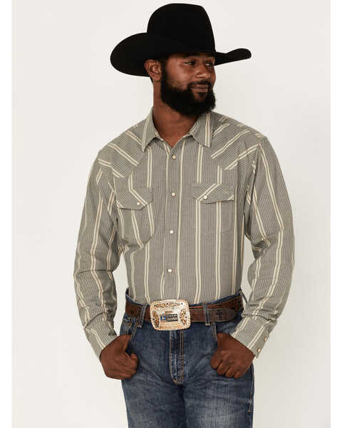 Blue Ranchwear Men's Striped Long Sleeve Pearl Snap Work Shirt, Sand, hi-res