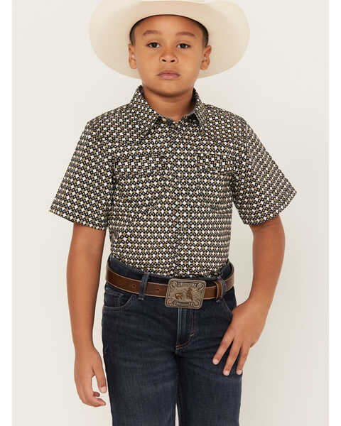Cody James Boys' Dotted Print Short Sleeve Snap Western Shirt, Tan, hi-res