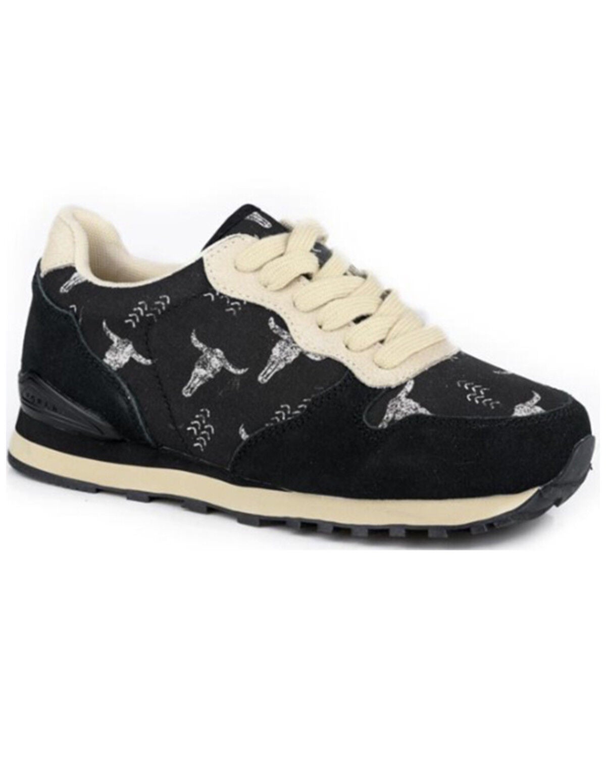 Image #1 - Roper Women's Giddy Up Long Horn Print Casual Shoes, Black, hi-res