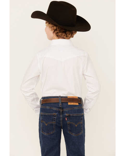 Image #4 - Cody James Boys' Solid Long Sleeve Pearl Snap Western Shirt , White, hi-res