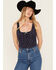 Image #1 - Originality Women's Floral Print Eyelet Cropped Corset Top, Navy, hi-res