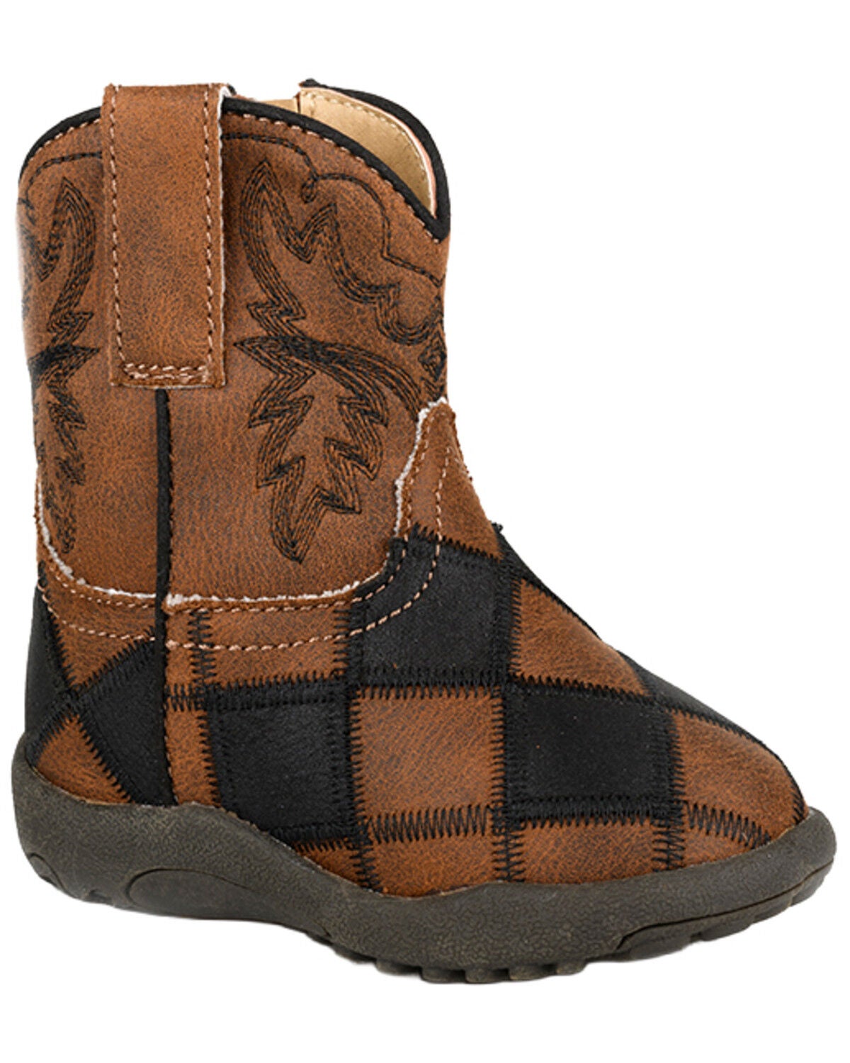 Image #1 - Roper Infant Boys' Cowbabies Bird Blocks Western Boots - Broad Square Toe, Black, hi-res